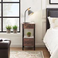 Nightstand, Side Table with Drawer and storage box, Easy Assembly, Industrial Design, Brown，27.6"Tx13.8"Wx13.8"L by VECELO -Camaflexi Shop brown vecelo nightstands khd jyx hns01 brn 31 1000