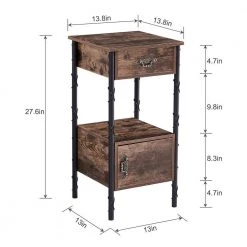Nightstand, Side Table with Drawer and storage box, Easy Assembly, Industrial Design, Brown，27.6"Tx13.8"Wx13.8"L by VECELO -Camaflexi Shop brown vecelo nightstands khd jyx hns01 brn 4f 1000