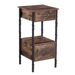 Nightstand, Side Table with Drawer and storage box, Easy Assembly, Industrial Design, Brown，27.6"Tx13.8"Wx13.8"L by VECELO