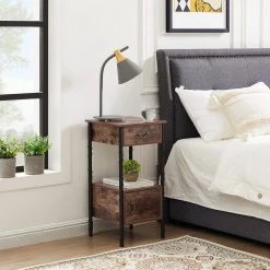 Nightstand, Side Table with Drawer and storage box, Easy Assembly, Industrial Design, Brown，27.6"Tx13.8"Wx13.8"L by VECELO -Camaflexi Shop brown vecelo nightstands khd jyx hns01 brn 66 1000