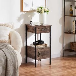 Nightstand, Side Table with Drawer and storage box, Easy Assembly, Industrial Design, Brown，27.6"Tx13.8"Wx13.8"L by VECELO -Camaflexi Shop brown vecelo nightstands khd jyx hns01 brn c3 1000