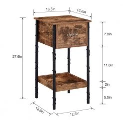 Tall Nightstand, End Table with 1 Drawer and storage box, Bedside Table, End Table, Brown，27.6"Tx13.8"Wx13.8"L by VECELO -Camaflexi Shop brown vecelo nightstands khd jyx hns02 brn 1f 1000