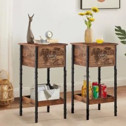 Tall Nightstand, End Table with 1 Drawer and storage box, Bedside Table, End Table, Brown，27.6"Tx13.8"Wx13.8"L by VECELO -Camaflexi Shop brown vecelo nightstands khd jyx hns02 brn 31 1000