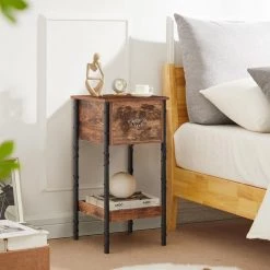 Tall Nightstand, End Table with 1 Drawer and storage box, Bedside Table, End Table, Brown，27.6"Tx13.8"Wx13.8"L by VECELO -Camaflexi Shop brown vecelo nightstands khd jyx hns02 brn c3 1000