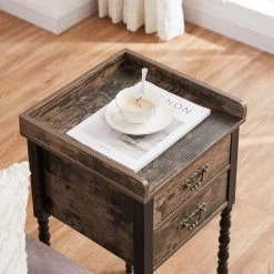 Tall Nightstand, End Table with 2 drawers, Bedside Table, Industrial End Telephone Table, Brown，27.6"H x 13.8"W x 13.8"W by VECELO -Camaflexi Shop brown vecelo nightstands khd jyx hns03 brn 31 1000