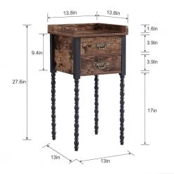 Tall Nightstand, End Table with 2 drawers, Bedside Table, Industrial End Telephone Table, Brown，27.6"H x 13.8"W x 13.8"W by VECELO -Camaflexi Shop brown vecelo nightstands khd jyx hns03 brn 4f 1000