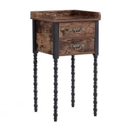 Tall Nightstand, End Table with 2 drawers, Bedside Table, Industrial End Telephone Table, Brown，27.6"H x 13.8"W x 13.8"W by VECELO