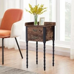 Tall Nightstand, End Table with 2 drawers, Bedside Table, Industrial End Telephone Table, Brown，27.6"H x 13.8"W x 13.8"W by VECELO -Camaflexi Shop brown vecelo nightstands khd jyx hns03 brn c3 1000