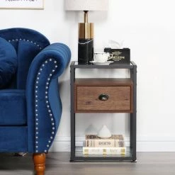 Nightstand Bedside Table Living Room Sofa End Table Transparent Glass Table Top, Brown, 23.6"Tx13.8"Wx15.7"L by VECELO -Camaflexi Shop brown vecelo nightstands khd jyx ns07 brn 1f 1000