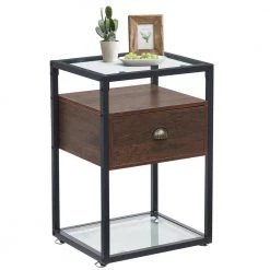 Nightstand Bedside Table Living Room Sofa End Table Transparent Glass Table Top, Brown, 23.6"Tx13.8"Wx15.7"L by VECELO -Camaflexi Shop brown vecelo nightstands khd jyx ns07 brn 40 1000