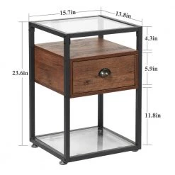 Nightstand Bedside Table Living Room Sofa End Table Transparent Glass Table Top, Brown, 23.6"Tx13.8"Wx15.7"L by VECELO -Camaflexi Shop brown vecelo nightstands khd jyx ns07 brn 4f 1000