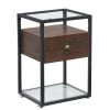 Nightstand Bedside Table Living Room Sofa End Table Transparent Glass Table Top, Brown, 23.6"Tx13.8"Wx15.7"L by VECELO