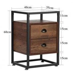 Nightstand, Modern Tempered Glass End Table, Cabinet with Drawers and Rustic Shelf, Brown,23.6"Tx13.8"Wx15.7"L by VECELO -Camaflexi Shop brown vecelo nightstands khd jyx ns08 brn 4f 1000