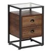 Nightstand, Modern Tempered Glass End Table, Cabinet with Drawers and Rustic Shelf, Brown,23.6"Tx13.8"Wx15.7"L by VECELO -Camaflexi Shop brown vecelo nightstands khd jyx ns08 brn 64 1000