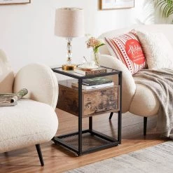 Brown End Table with Flip Drawer, Open Storage Shelf, Tempered Glass Night Stands 23.6 in. H x 15.7 in. W x 15.7 in. D by VECELO 13 Brown End Table with Flip Drawer, Open Storage Shelf, Tempered Glass Night Stands 23.6 in. H x 15.7 in. W x 15.7 in. D by VECELO -Camaflexi Shop brown vecelo nightstands khd jyx nt07 brn 4f 1000