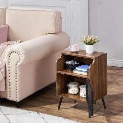 Nightstand, 3-Tier End Table with Grid Door, Side Table for Small Spaces, Metal Legs, Brown,22"Tx11.8"Wx15.7"L by VECELO 12 Nightstand, 3-Tier End Table with Grid Door, Side Table for Small Spaces, Metal Legs, Brown,22"Tx11.8"Wx15.7"L by VECELO -Camaflexi Shop brown vecelo nightstands khd mx ns18 rbn 66 1000