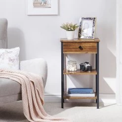 Brown Nightstand, Side, End Table with 1 Drawer, 3-Tier Slim Bedside Table 15.7 in. L x 11.8 in. W x 27.6 in. H by VECELO 17 Brown Nightstand, Side, End Table with 1 Drawer, 3-Tier Slim Bedside Table 15.7 in. L x 11.8 in. W x 27.6 in. H by VECELO -Camaflexi Shop brown vecelo nightstands khd mx tns02 brn 31 1000