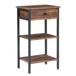 Brown Nightstand, Side, End Table with 1 Drawer, 3-Tier Slim Bedside Table 15.7 in. L x 11.8 in. W x 27.6 in. H by VECELO
