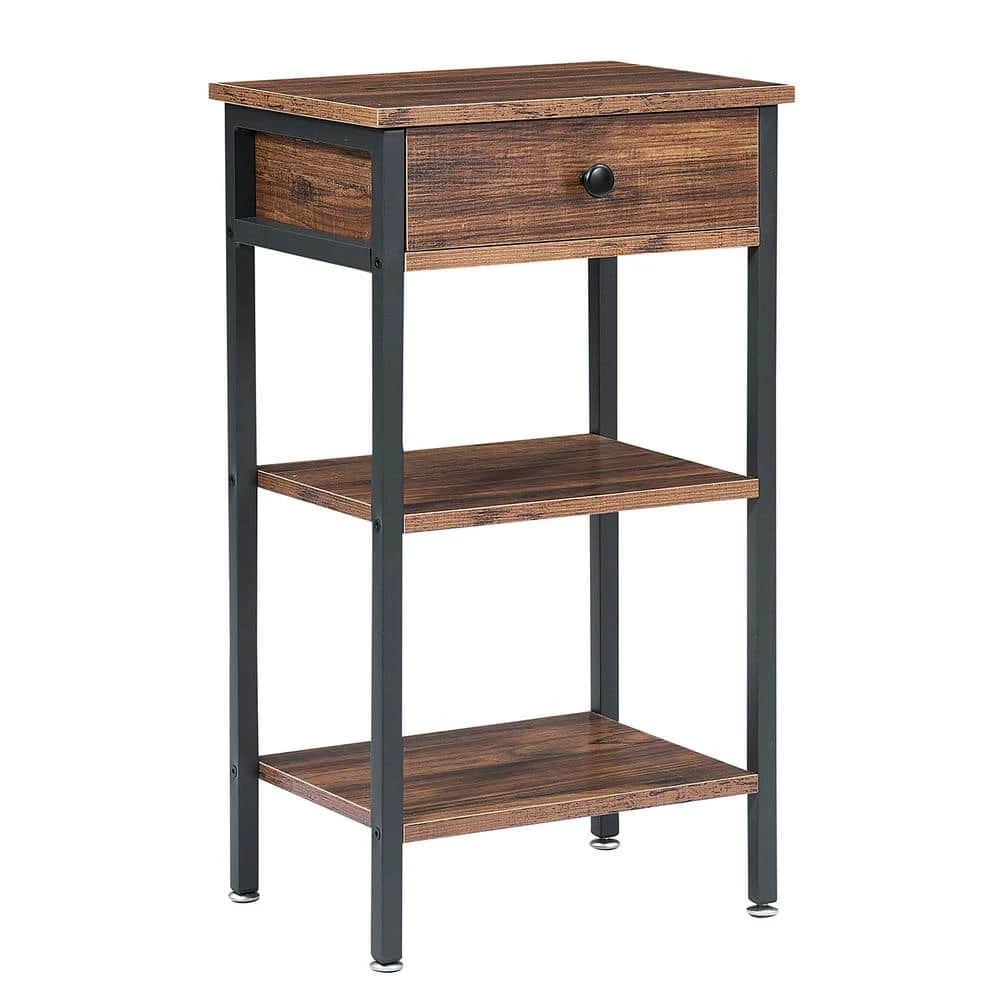 Brown Nightstand, Side, End Table with 1 Drawer, 3-Tier Slim Bedside Table 15.7 in. L x 11.8 in. W x 27.6 in. H by VECELO 3 Brown Nightstand, Side, End Table with 1 Drawer, 3-Tier Slim Bedside Table 15.7 in. L x 11.8 in. W x 27.6 in. H by VECELO