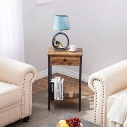 Brown Modern End Side Table with Storage Space 1-Drawer and X-Design Nightstands 15.7 in. L x 11.8 in. W x 27.6 in. H by VECELO -Camaflexi Shop brown vecelo nightstands khd mx tns03 brn 31 1000