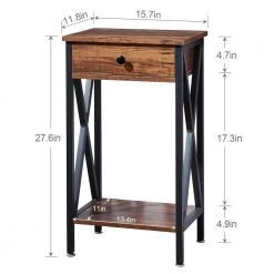 Brown Modern End Side Table with Storage Space 1-Drawer and X-Design Nightstands 15.7 in. L x 11.8 in. W x 27.6 in. H by VECELO -Camaflexi Shop brown vecelo nightstands khd mx tns03 brn 4f 1000