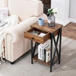 Brown Modern End Side Table with Storage Space 1-Drawer and X-Design Nightstands 15.7 in. L x 11.8 in. W x 27.6 in. H by VECELO -Camaflexi Shop brown vecelo nightstands khd mx tns03 brn c3 1000