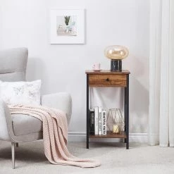 Brown Modern End Side Table with Storage Space 1-Drawer and X-Design Nightstands 15.7 in. L x 11.8 in. W x 27.6 in. H by VECELO -Camaflexi Shop brown vecelo nightstands khd mx tns03 brn fa 1000