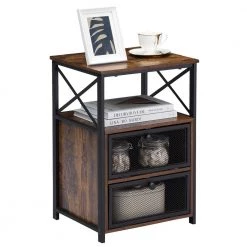 Modern Night Stand End Side Table with Storage and Door, Nightstands with Drawers for Home, Brown, 23.8"Tx13.8"Wx15.7"L by VECELO