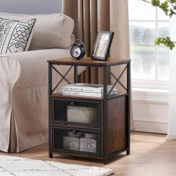Modern Night Stand End Side Table with Storage and Door, Nightstands with Drawers for Home, Brown, 23.8"Tx13.8"Wx15.7"L by VECELO 12 Modern Night Stand End Side Table with Storage and Door, Nightstands with Drawers for Home, Brown, 23.8"Tx13.8"Wx15.7"L by VECELO -Camaflexi Shop brown vecelo nightstands khd xf ns04 brn 66 1000