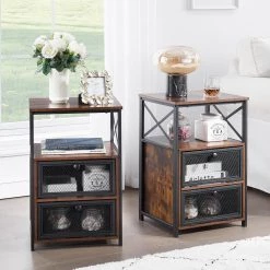 2-Pieces Brown NightStand & End Side Table w/ Storage Space & Door NightStand w/ Flip Drawers 15.7in.x 13.8in.x 23.8in. by VECELO 17 2-Pieces Brown NightStand & End Side Table w/ Storage Space & Door NightStand w/ Flip Drawers 15.7in.x 13.8in.x 23.8in. by VECELO -Camaflexi Shop brown vecelo nightstands khd xf ns04 brn a2 1f 1000