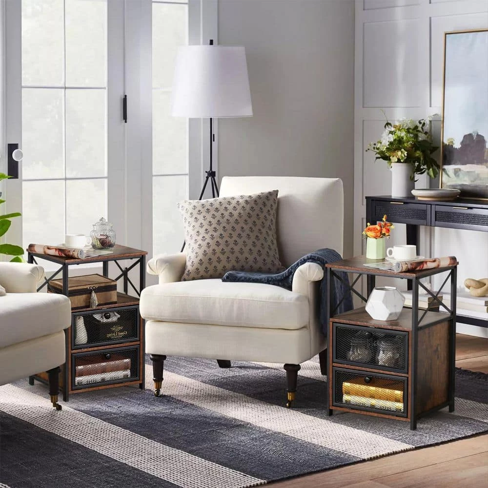 2-Pieces Brown NightStand & End Side Table w/ Storage Space & Door NightStand w/ Flip Drawers 15.7in.x 13.8in.x 23.8in. by VECELO 9 2-Pieces Brown NightStand & End Side Table w/ Storage Space & Door NightStand w/ Flip Drawers 15.7in.x 13.8in.x 23.8in. by VECELO - Image 7