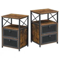 2-Pieces Brown NightStand & End Side Table w/ Storage Space & Door NightStand w/ Flip Drawers 15.7in.x 13.8in.x 23.8in. by VECELO