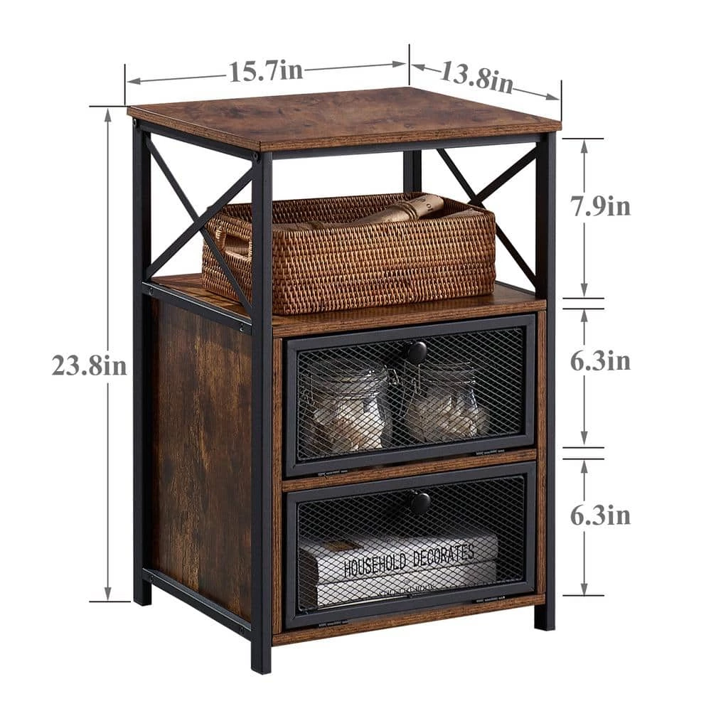 2-Pieces Brown NightStand & End Side Table w/ Storage Space & Door NightStand w/ Flip Drawers 15.7in.x 13.8in.x 23.8in. by VECELO 6 2-Pieces Brown NightStand & End Side Table w/ Storage Space & Door NightStand w/ Flip Drawers 15.7in.x 13.8in.x 23.8in. by VECELO - Image 4