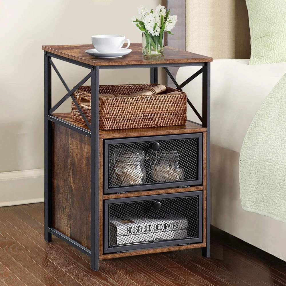 Modern Night Stand End Side Table with Storage and Door, Nightstands with Drawers for Home, Brown, 23.8"Tx13.8"Wx15.7"L by VECELO 4 Modern Night Stand End Side Table with Storage and Door, Nightstands with Drawers for Home, Brown, 23.8"Tx13.8"Wx15.7"L by VECELO - Image 2