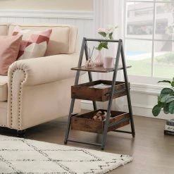 Brown 3-Tier Industrial Versatile End Side Table Nightstand SofaTable Large Storage 21.5 in. D x 32.4 in. H x 13.8 in. W by VECELO -Camaflexi Shop brown vecelo nightstands khd xf nt12 brn 44 1000