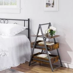 Brown 3-Tier Industrial Versatile End Side Table Nightstand SofaTable Large Storage 21.5 in. D x 32.4 in. H x 13.8 in. W by VECELO -Camaflexi Shop brown vecelo nightstands khd xf nt12 brn 4f 1000