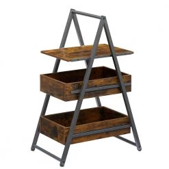 Brown 3-Tier Industrial Versatile End Side Table Nightstand SofaTable Large Storage 21.5 in. D x 32.4 in. H x 13.8 in. W by VECELO