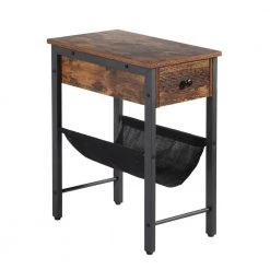 Side Table Narrow End Table with 1-Drawer and Magazine Holder Sling 19.7 x 11.87 x 24 in. Industrial Nightstand Brown by VECELO