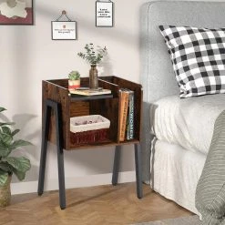 Modern End Side Table, Brown Industrial Sturdy Accent Desk, Stable Metal Frame and Shelves Nightstand, 18"x11.8"x23.6" by VECELO -Camaflexi Shop brown vecelo nightstands khd xf st12 1f 1000