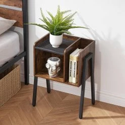 Modern End Side Table, Brown Industrial Sturdy Accent Desk, Stable Metal Frame and Shelves Nightstand, 18"x11.8"x23.6" by VECELO -Camaflexi Shop brown vecelo nightstands khd xf st12 44 1000