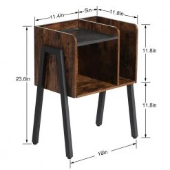 Modern End Side Table, Brown Industrial Sturdy Accent Desk, Stable Metal Frame and Shelves Nightstand, 18"x11.8"x23.6" by VECELO -Camaflexi Shop brown vecelo nightstands khd xf st12 4f 1000