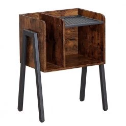 Modern End Side Table, Brown Industrial Sturdy Accent Desk, Stable Metal Frame and Shelves Nightstand, 18"x11.8"x23.6" by VECELO