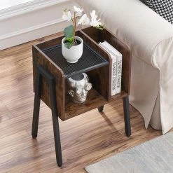 Modern End Side Table, Brown Industrial Sturdy Accent Desk, Stable Metal Frame and Shelves Nightstand, 18"x11.8"x23.6" by VECELO -Camaflexi Shop brown vecelo nightstands khd xf st12 66 1000