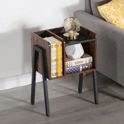 Modern End Side Table, Brown Industrial Sturdy Accent Desk, Stable Metal Frame and Shelves Nightstand, 18"x11.8"x23.6" by VECELO -Camaflexi Shop brown vecelo nightstands khd xf st12 c3 1000