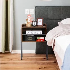 Side End Table Furniture with 2-Tier Open Storage Compartments Industrial Nightstand for Small Spaces, 18.3"X23.6"X11.8" by VECELO -Camaflexi Shop brown vecelo nightstands khd xf st13 31 1000