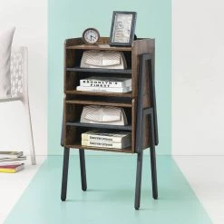 Side End Table Furniture with 2-Tier Open Storage Compartments Industrial Nightstand for Small Spaces, 18.3"X23.6"X11.8" by VECELO -Camaflexi Shop brown vecelo nightstands khd xf st13 44 1000