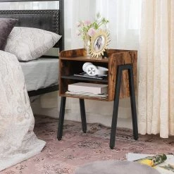 Side End Table Furniture with 2-Tier Open Storage Compartments Industrial Nightstand for Small Spaces, 18.3"X23.6"X11.8" by VECELO -Camaflexi Shop brown vecelo nightstands khd xf st13 4f 1000