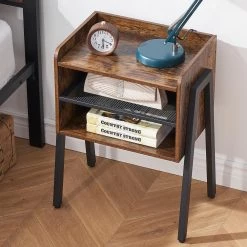 Side End Table Furniture with 2-Tier Open Storage Compartments Industrial Nightstand for Small Spaces, 18.3"X23.6"X11.8" by VECELO -Camaflexi Shop brown vecelo nightstands khd xf st13 66 1000