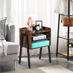 Side End Table Furniture with 2-Tier Open Storage Compartments Industrial Nightstand for Small Spaces, 18.3"X23.6"X11.8" by VECELO -Camaflexi Shop brown vecelo nightstands khd xf st13 c3 1000