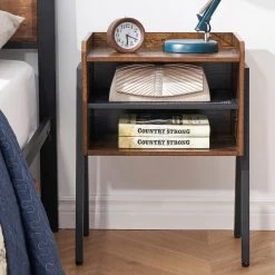 Side End Table Furniture with 2-Tier Open Storage Compartments Industrial Nightstand for Small Spaces, 18.3"X23.6"X11.8" by VECELO -Camaflexi Shop brown vecelo nightstands khd xf st13 fa 1000